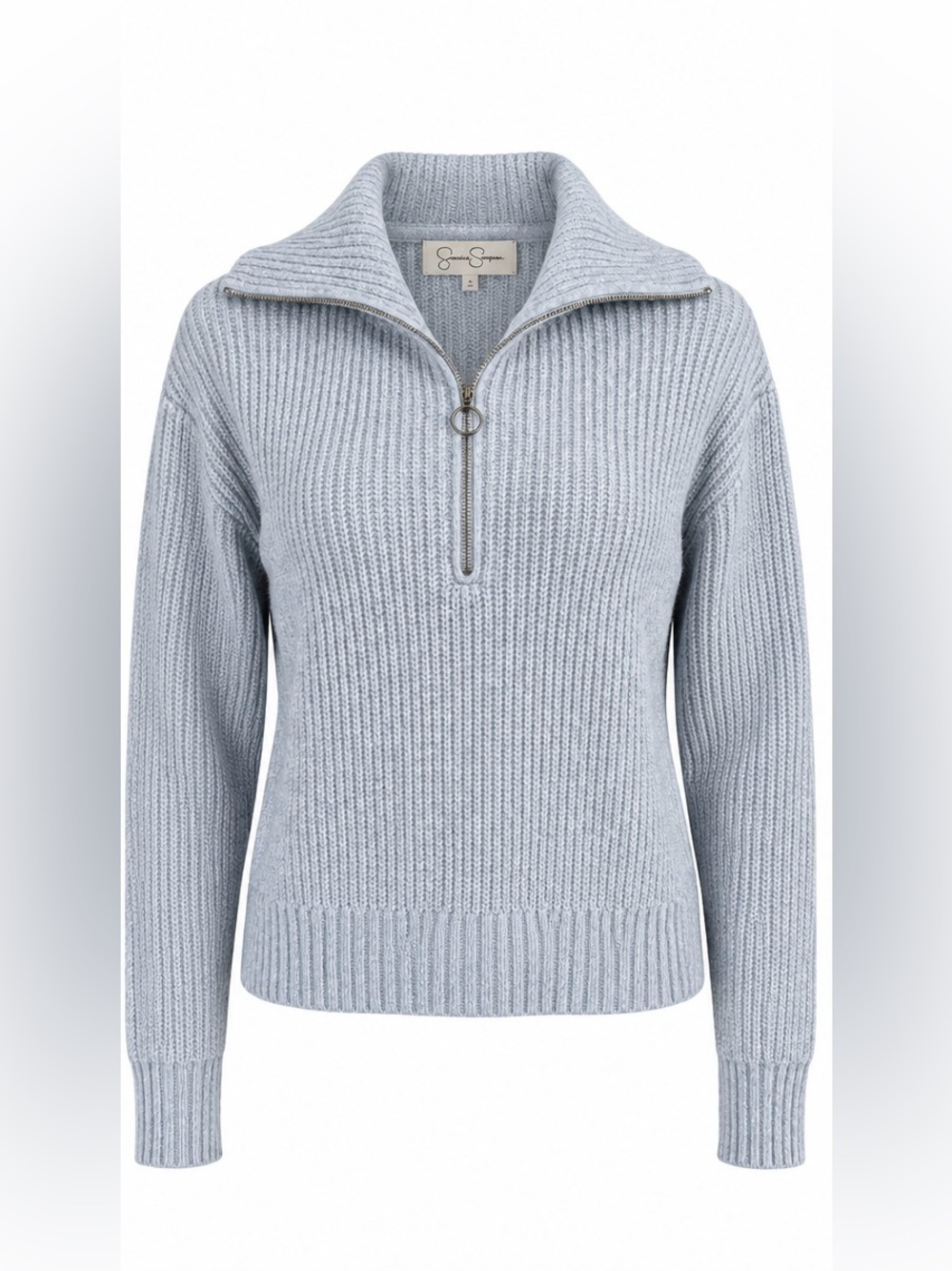 Jessica Simpson Pale Blue Quarter Zip Ribbed Sweater Pullover - small